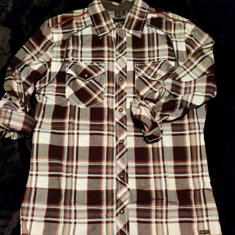 Men's Small Buckle Black Tailored Fit Button-down
